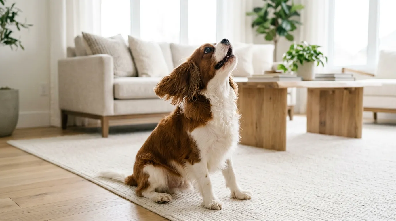 Cavalier King Charles Spaniel snapping at the air, a sign of fly biting syndrome