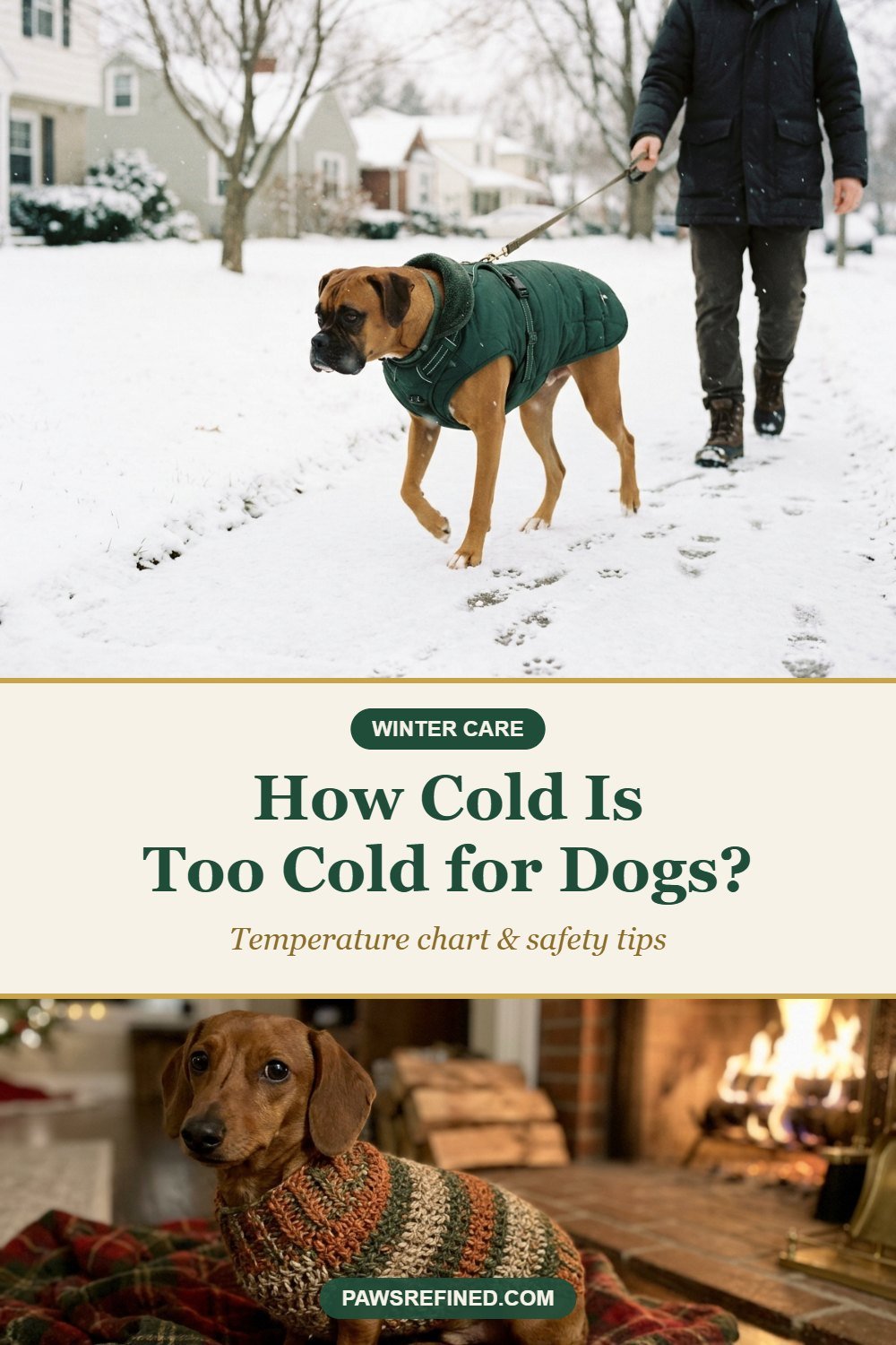 How cold is too cold for dogs pin with winter temperature guide