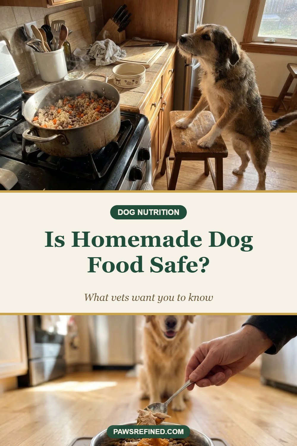 Is homemade dog food safe pin with a pot of home-cooked dog food